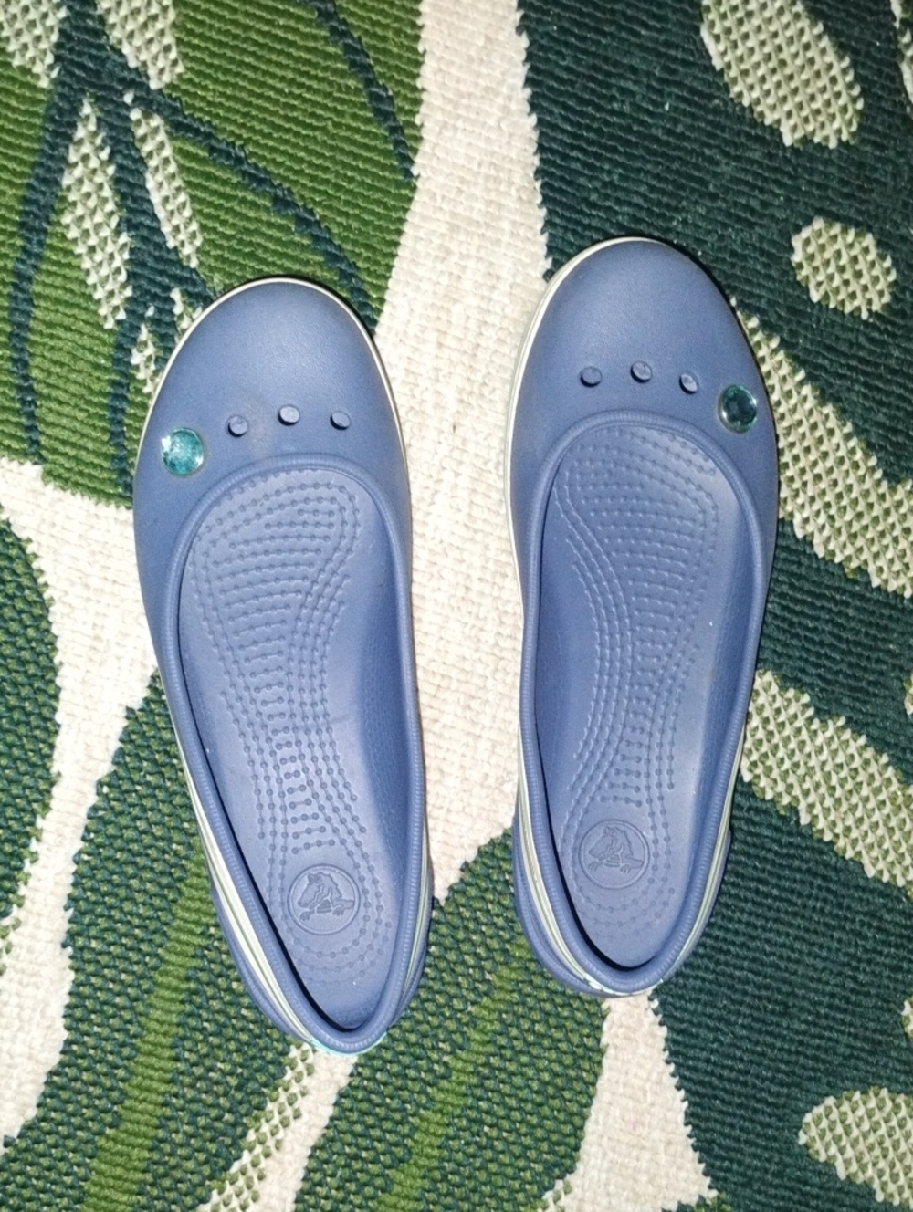 CROCS Women's Blue Slip-On Ballet Flats with Gem Accent